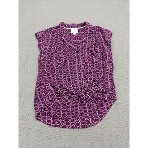 Maeve Shirt Womens Small Purple White Tie Front Blouse‎ Button Up Abstract Print